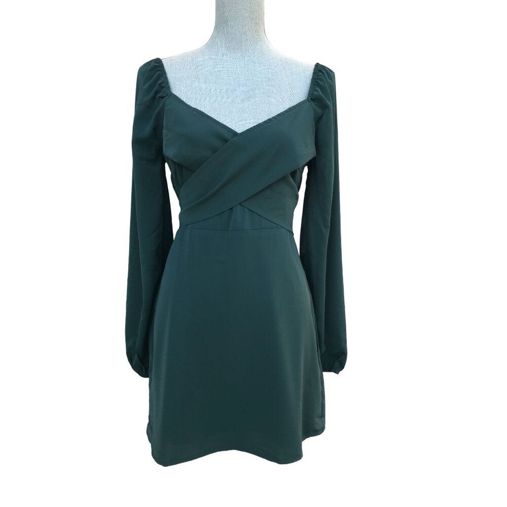 Anthropologie Forest Green Wrap Around Long Sleeve Dress - Medium - Whimsigoth